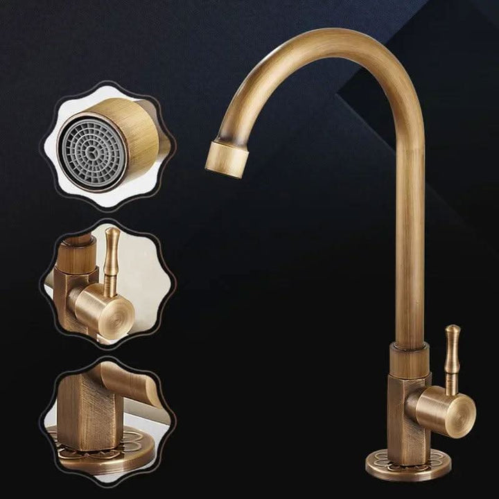 Lisslune | Antique Brass Swan Neck Kitchen Faucet