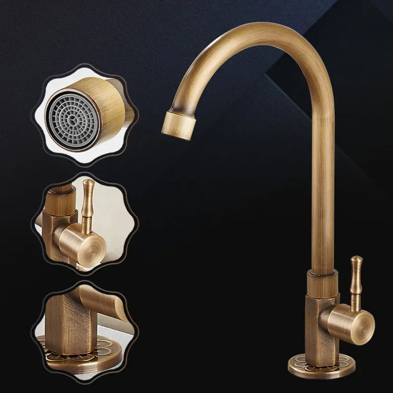 Lisslune | Elegant Swan Neck Kitchen Faucets made of Antique Brass