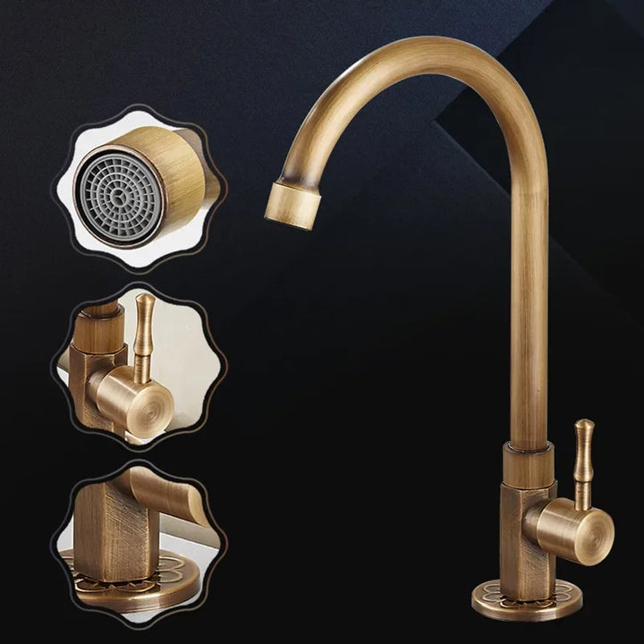 Lisslune | Elegant Swan Neck Kitchen Faucets made of Antique Brass