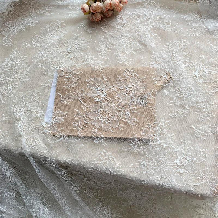 Lisslune | Ivory Sequined Chantilly Lace - 130 cm wide, available per yard