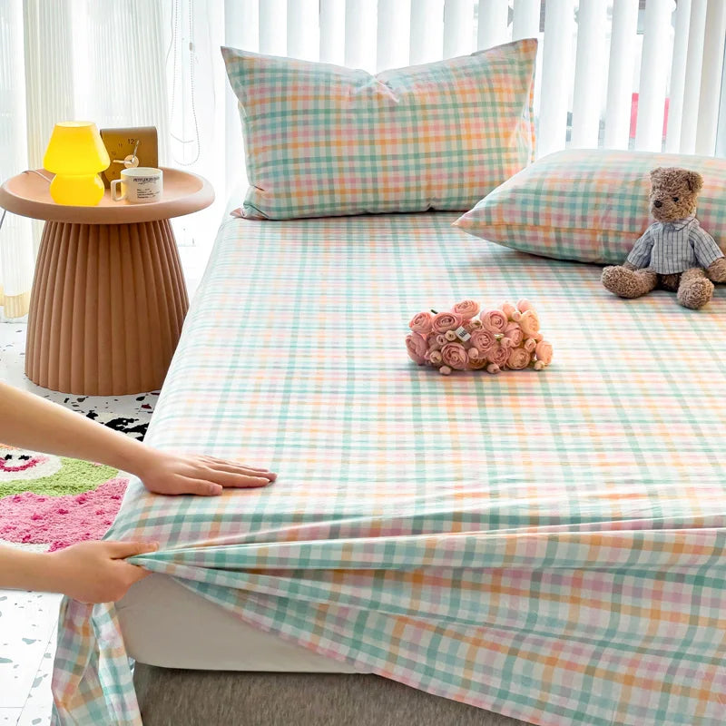 Rynx | INS Grid Bedding Set and Pillow Covers Soft Polyester Comforter Skin-Friendly Mattress Cover Twin Queen Full Size Bedspread 3 Pieces