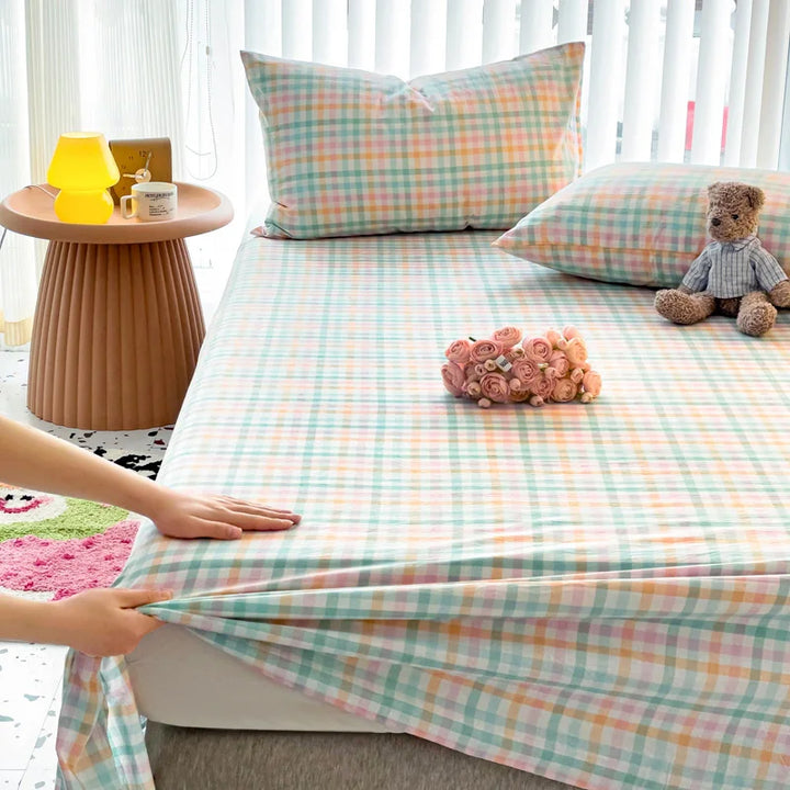 Rynx | INS Grid Bedding Set and Pillow Covers Soft Polyester Comforter Skin-Friendly Mattress Cover Twin Queen Full Size Bedspread 3 Pieces