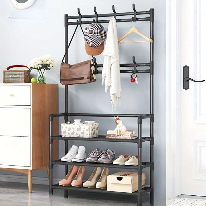 Lisslune | Coat Rack with Shoe Storage Shelf Multi-Layer Steel Frame – EntryMate