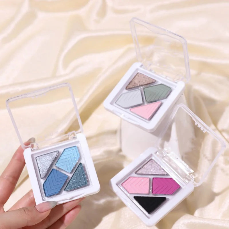 Rynx | Blue 4 Colors Eyeshadow Palette Matte Glitter Green Eyeshadow Pink Black Eyeshadow Pigments Shadows Professional Makeup Palette