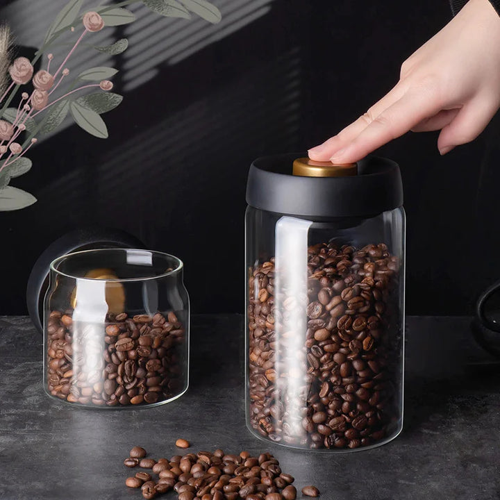 Lisslune | GIANXI Vacuum Sealed Jug, Coffee Beans, Glass, Airtight Canister, Food, Grains, Sweets, Fresh Keeping Container, Kitchen Accessories
