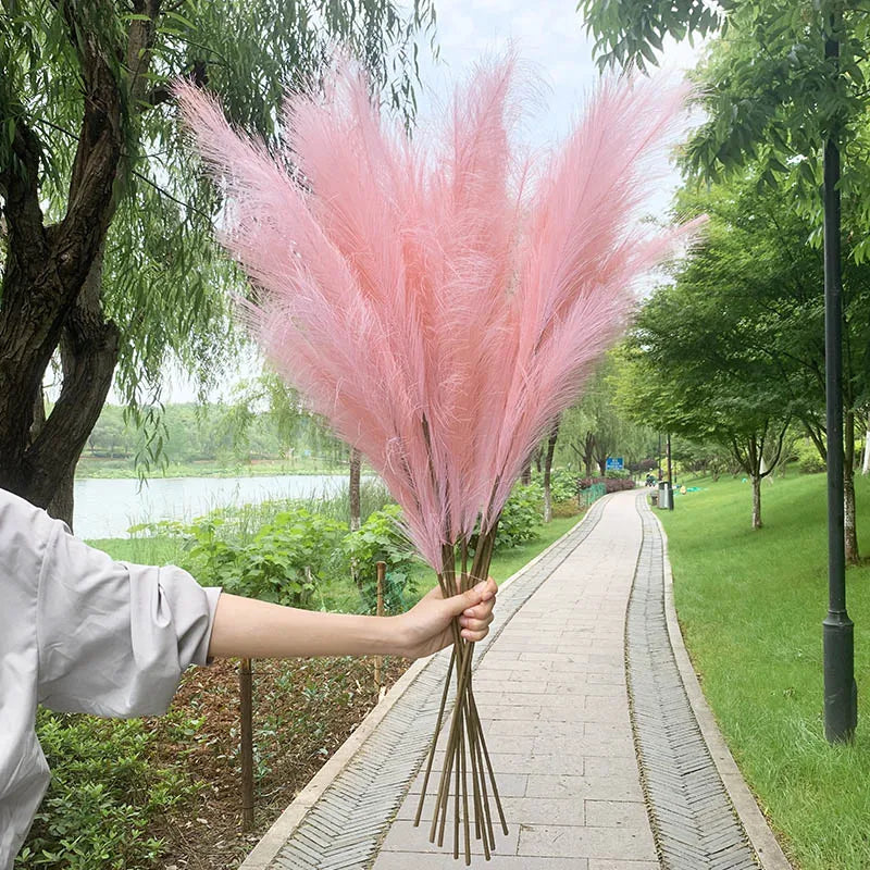 Lisslune | 5 pieces 100 cm Artificial Pampas Grass Dried Flower Bouquet Wedding Party Decoration Home Room DIY Artificial Plants Decoration Supplies