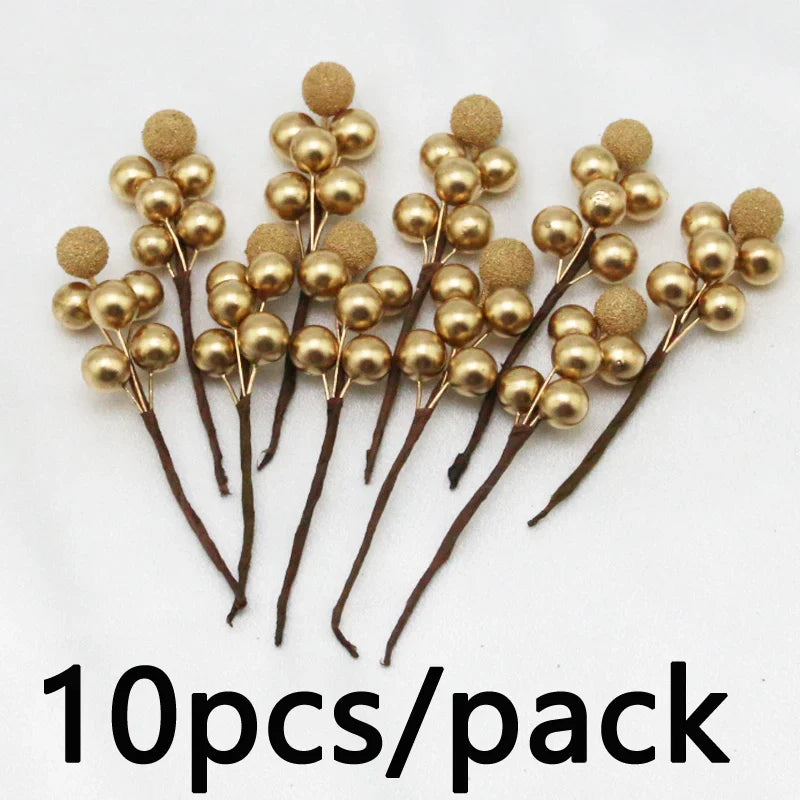 Rynx | (10 pieces/pack) 10cm Christmas tree berries decoration simulation Yangmei golden berries bouquet artificial plant wreath home decor