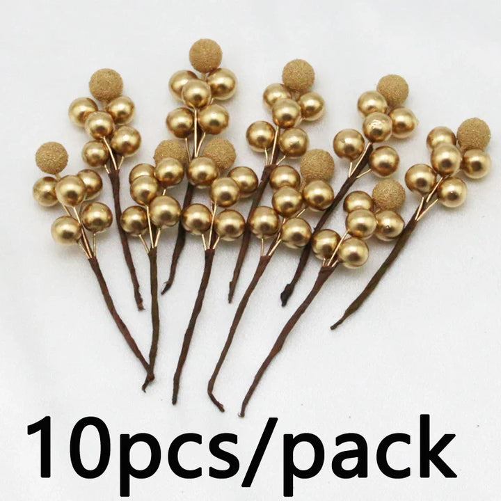 Rynx | (10 pieces/pack) 10cm Christmas tree berries decoration simulation Yangmei golden berries bouquet artificial plant wreath home decor