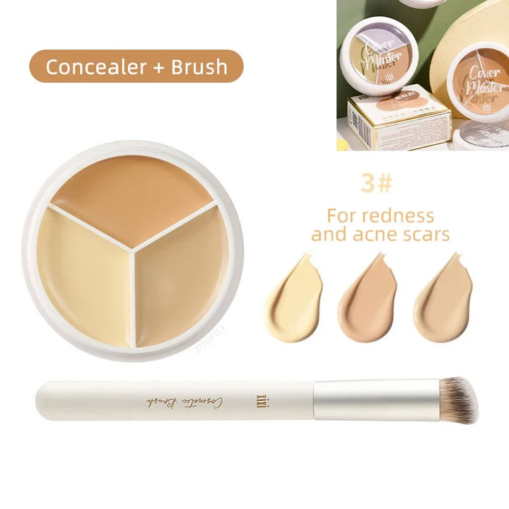 Lisslune | 3-Farben Concealer Palette Foundationscreme Vollabdeckung Geeignet für Alle Haut Gesicht Make-up Abdeckung Dunkle Ringe Akne Poren Cremebasis