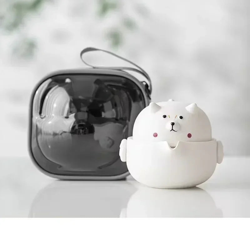 Rynx | Portable Travel Tea Cup Set Ceramic 160ml Camping Tea Set Sweet Dog Teapots Japanese Tea Culture with Storage Bag Travel Supplies
