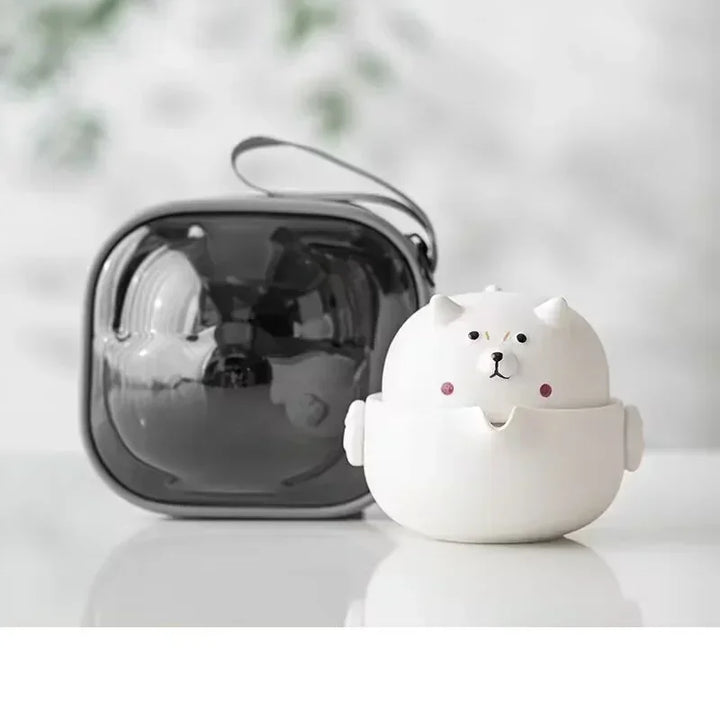 Rynx | Portable Travel Tea Cup Set Ceramic 160ml Camping Tea Set Sweet Dog Teapots Japanese Tea Culture with Storage Bag Travel Supplies