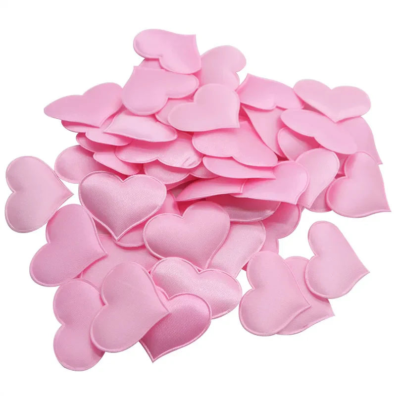 Rynx 100pcs 35mm Romantic Sponge Satin Fabric Heart Petals Wedding Confetti Table Bed Heart Petals Wedding Valentine's Day Decoration
