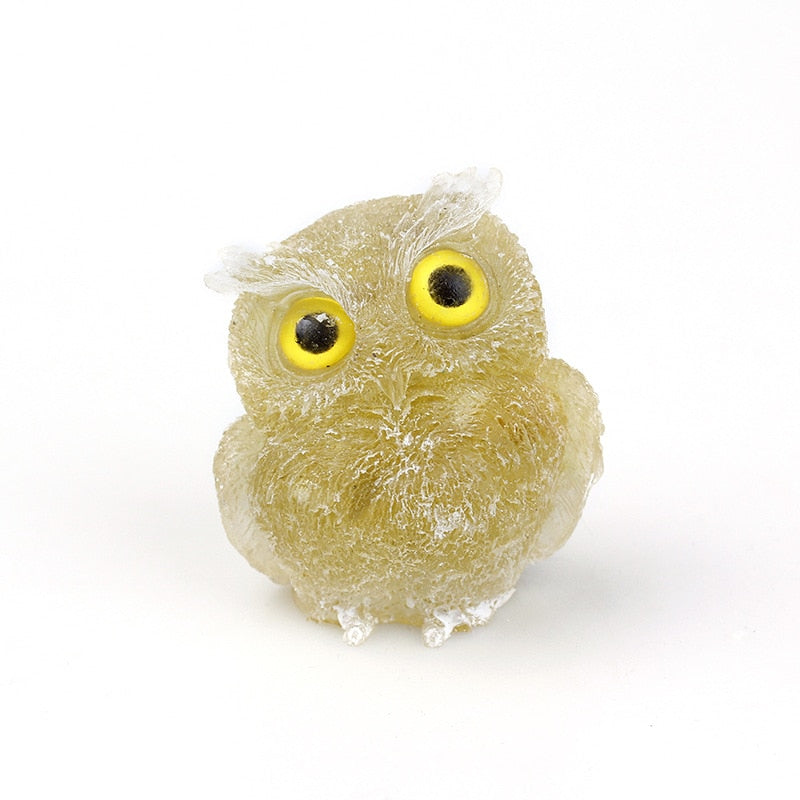 Lisslune | Natural Crystal Owl Figurine: Handmade Collector's Item
