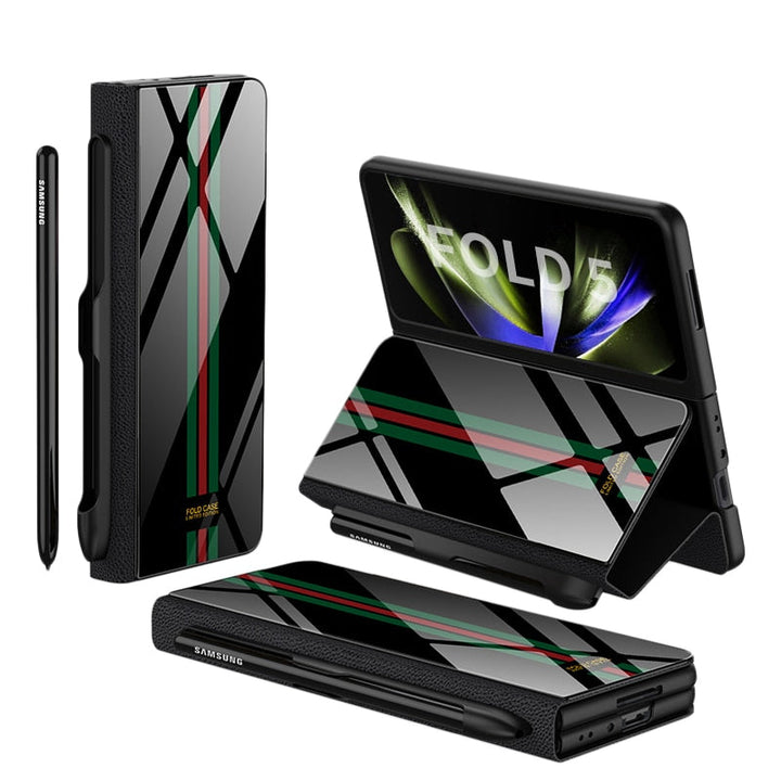 Lisslune | Shockproof Armor Case Glass Cover Stand Insert Card Leather Case for Samsung Galaxy Z Fold 5/4
