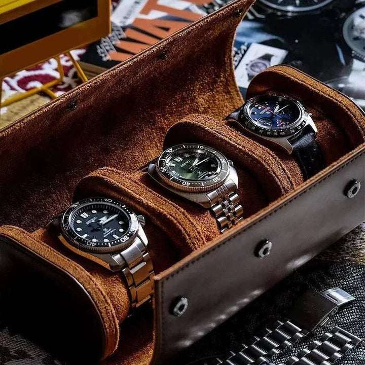 Lisslune | Vintage Leather 3-Slot Men's Watch Box for Travel
