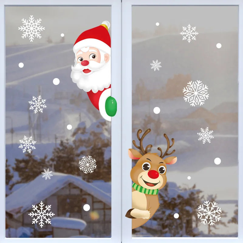 Rynx Christmas Window Stickers Santa Snowflake DIY Wall Tattoo Christmas Decorations for Home New Year Ornaments Gift