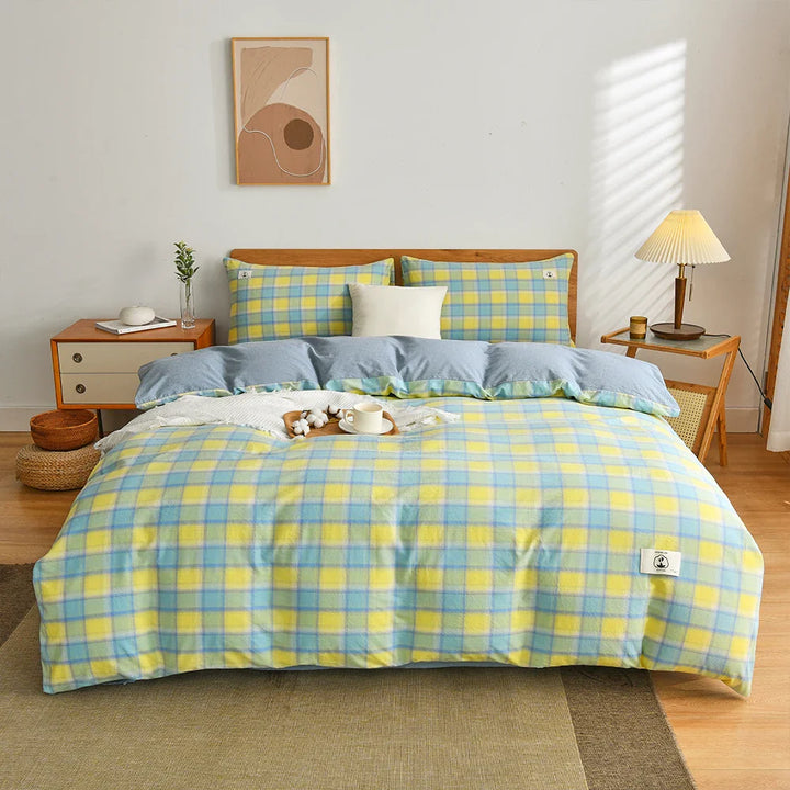 Rynx | 100% Cotton Duvet Cover Set with Pillowcase Japanese Style Grid Duvet Cover 220x240 Duvet Cover Set King Size