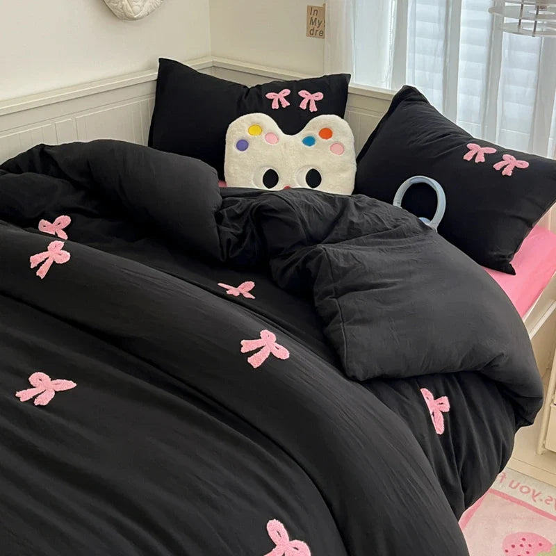 Rynx | INS washed cotton bedding set with pillowcase bed sheet single bed double bed orange duvet cover queen/king double bed
