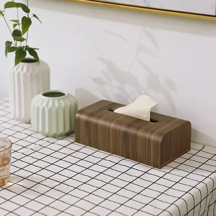 Rynx | Living Room Tissue Box Walnut Wood Tissue Holder Napkin Box Table Desk Storage Box Wood Toilet Paper Box