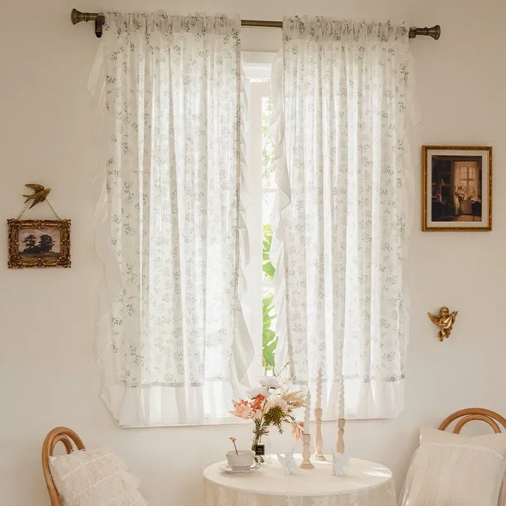 Rynx Korean Ruffle Daisy Curtains Street Bags Shadow Curtain Floral for Kitchen Bedroom Living Room Bay Window Closet Curtain