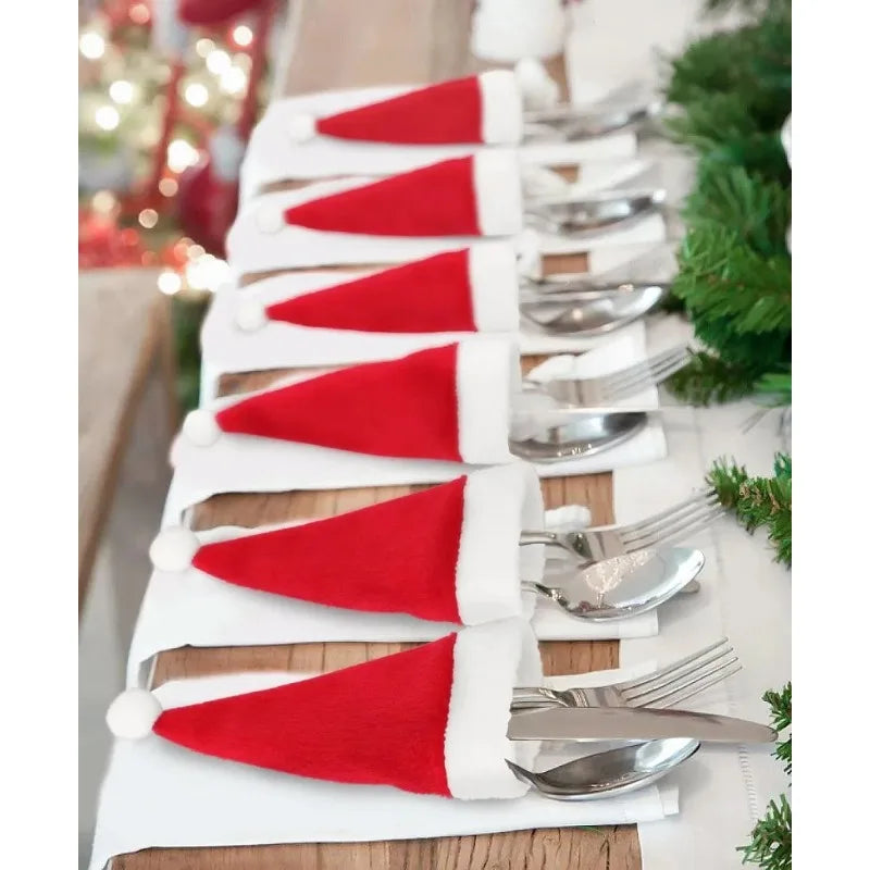 Rynx Merry Christmas Christmas dishes Bag holder Christmas hat Fork Knife Cutlery bag Christmas decoration for home