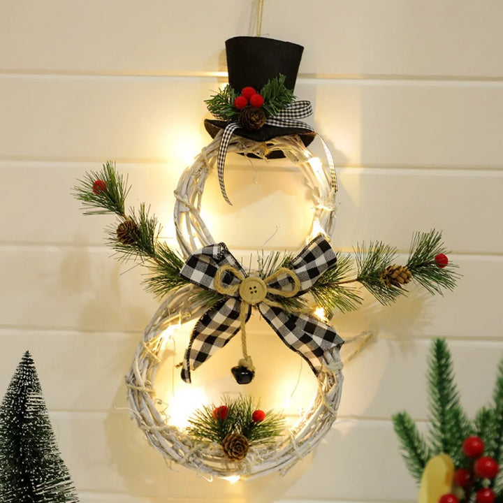 Rynx | Christmas illuminating snowman wreath garland LED light door decoration artificial apartment window wall background door hanging ornament