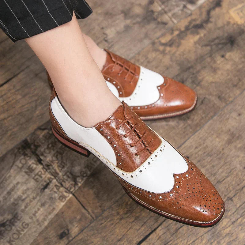 Lisslune | Men's Luxury Shoes Brogue Lace-up Casual British Style Contrast Color Oxford Office