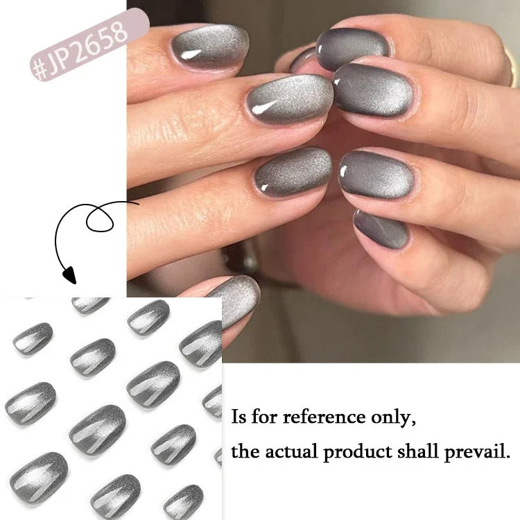 Rynx | Nude Pink Cat Eye Red French Nail Art Portable Fashion False Nails Removable Ready False Nails Press on Nails with Glue