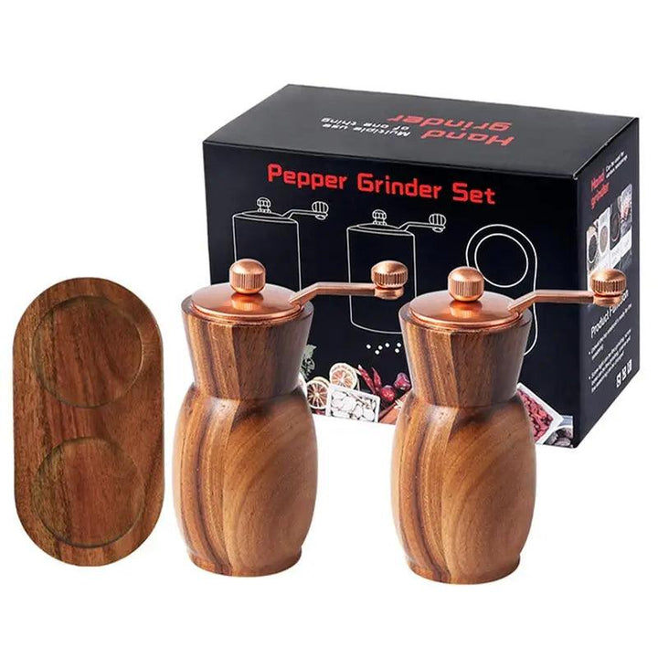 Lisslune | Elegant hand-operated wooden spice mill set with adjustable ceramic core