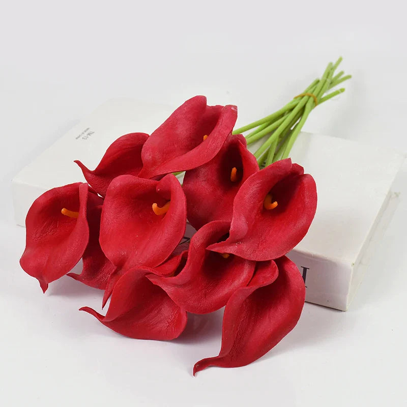 Rynx 5/10pcs Real Touch Calla Lily Artificial Flowers White Wedding Bouquet Bridal Party Home Flower Decoration Artificial Flowers