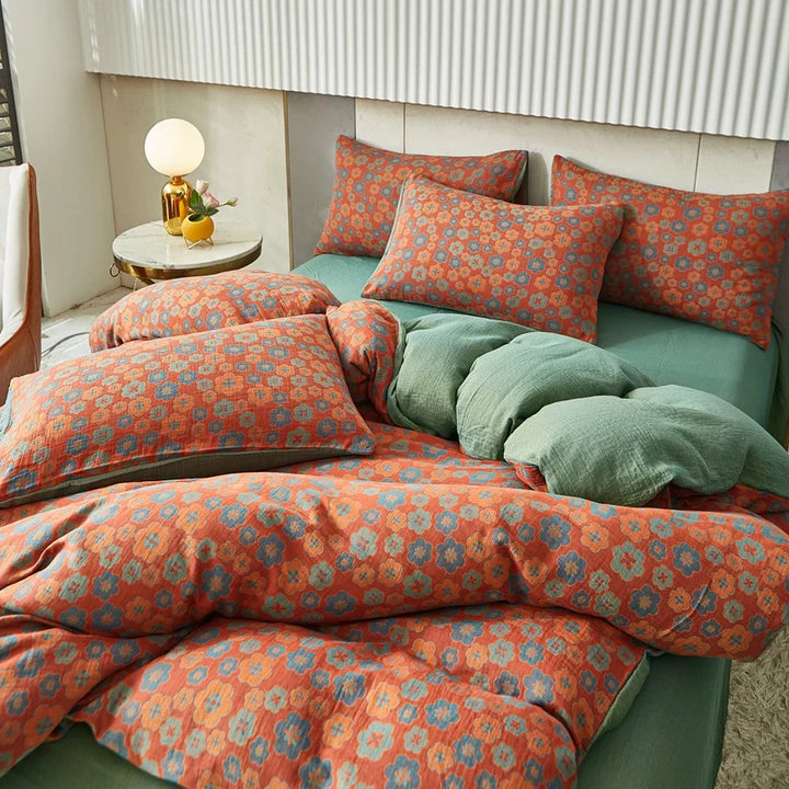 Rynx | Cotton Soft Bedding Set Striped Print Duvet Cover with Pillowcase Flower Duvet Pillowcases Sets