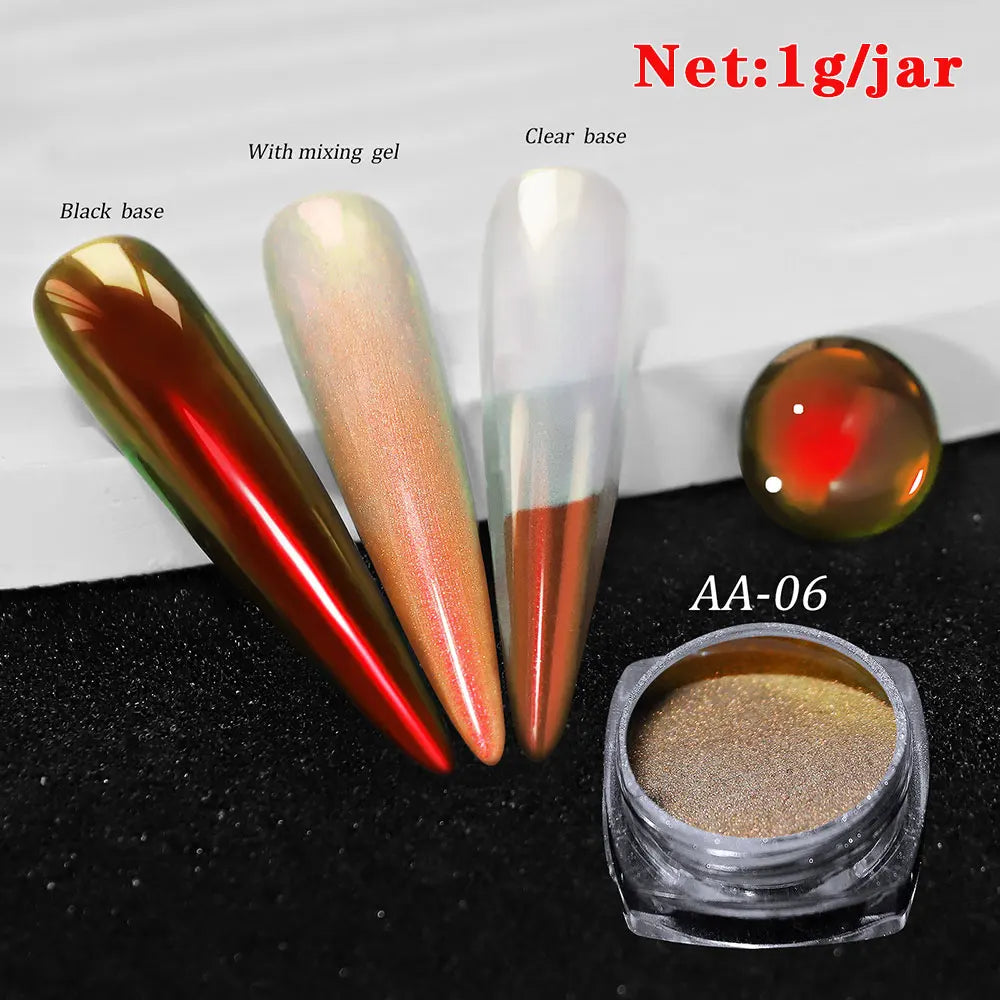 Rynx | 1jar Chrome Chameleon Aurora Nail Powder Metallic Effect Nail Glitter Pigment Mirror Nail Rubbing Dust Gel Nail Polish Accessories