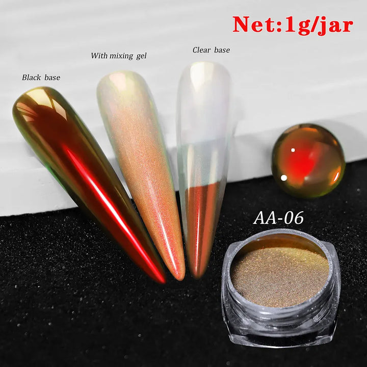 Rynx | 1jar Chrome Chameleon Aurora Nail Powder Metallic Effect Nail Glitter Pigment Mirror Nail Rubbing Dust Gel Nail Polish Accessories