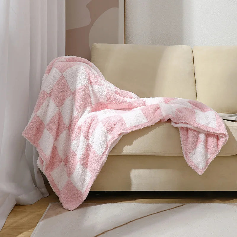 Rynx | Textile City Ins Nordic Sofa Blanket Checkerboard Fabric Velvet Throw Blanket Home Sofa Cover Knit Blanket 150x200cm