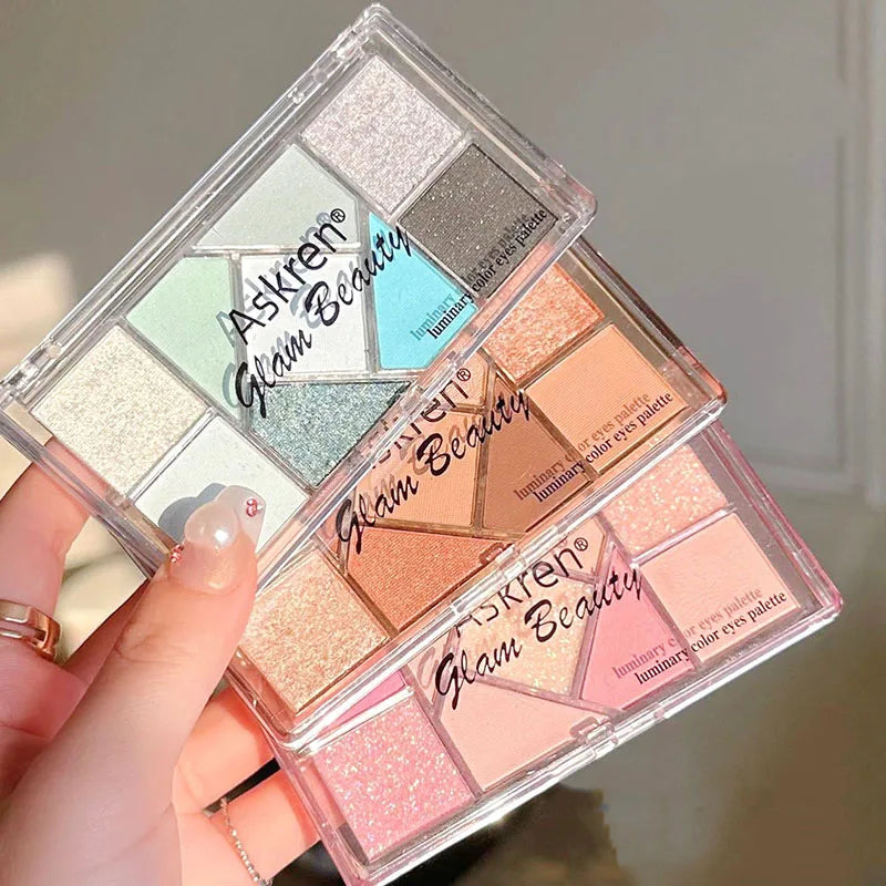 Rynx | Blue Nine Color Eyeshadow Palette Highlighter Long Lasting Glitter Eye Makeup Makeup Tool Transparent Acrylic Eyeshadow Palette