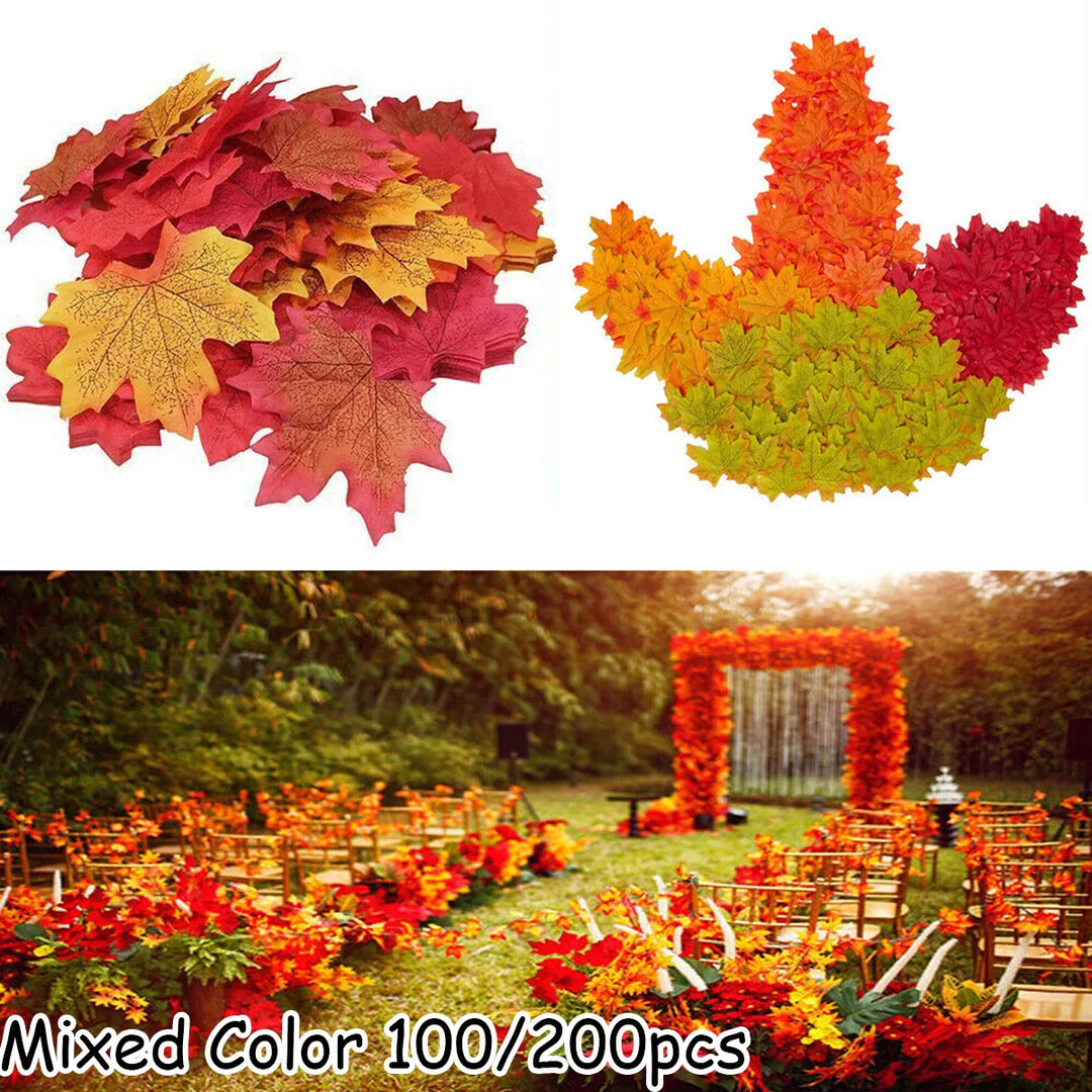 Rynx | 100/200pcs artificial silk maple leaves autumn artificial leaves garland maple leaves vine Thanksgiving Halloween wedding party decor