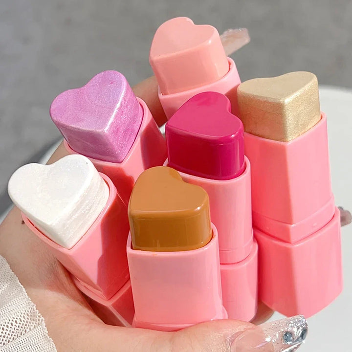 Rynx | Heart-shaped Highlighter Blush Stick Brightening Face Blush Cream Waterproof Contour Illuminator Highlight Blush Korean Makeup