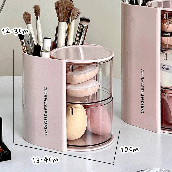 Rynx | Rotatable Powder Puff Storage Box Dustproof Desktop Beauty Egg Air Cushion Shelf Multilayer Lipstick Makeup Brush Storage Rack