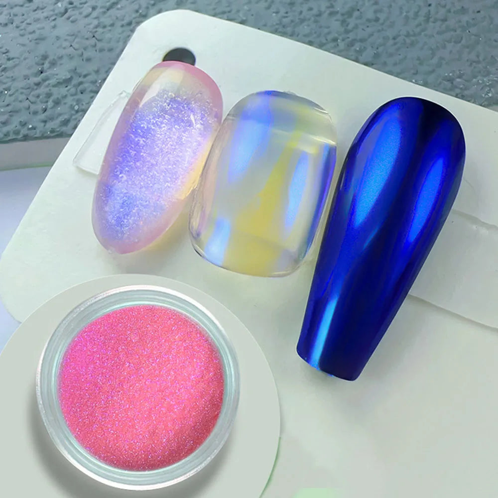 Rynx | Neon Rainbow Chrome Glitter Nails Aura Clear Mirror Effect Neon Chameleon Nail Powder for Manicure Decoration Friction Dust