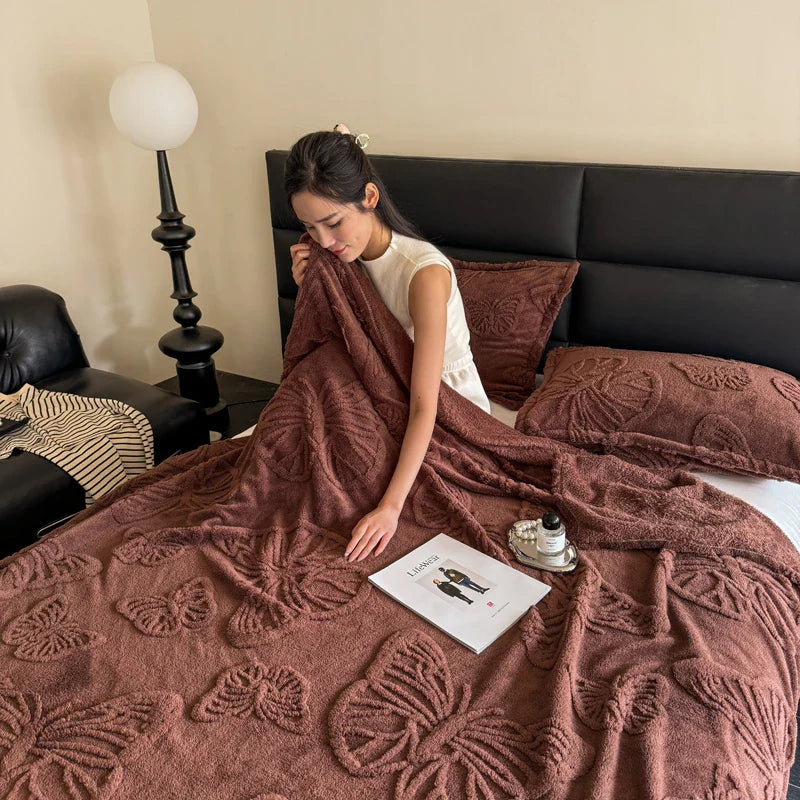 Rynx | Summer blanket Cool blanket 2024 New velvet solid color Jacquard multifunctional throw blanket, Jacquard butterfly style