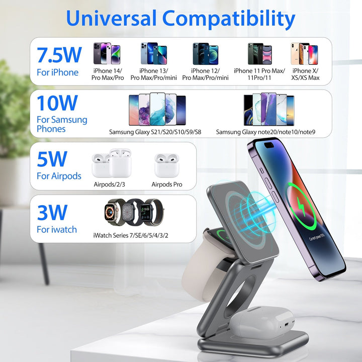 Lisslune | 3in1 Foldable Magnetic Smart Wireless Charger Stand