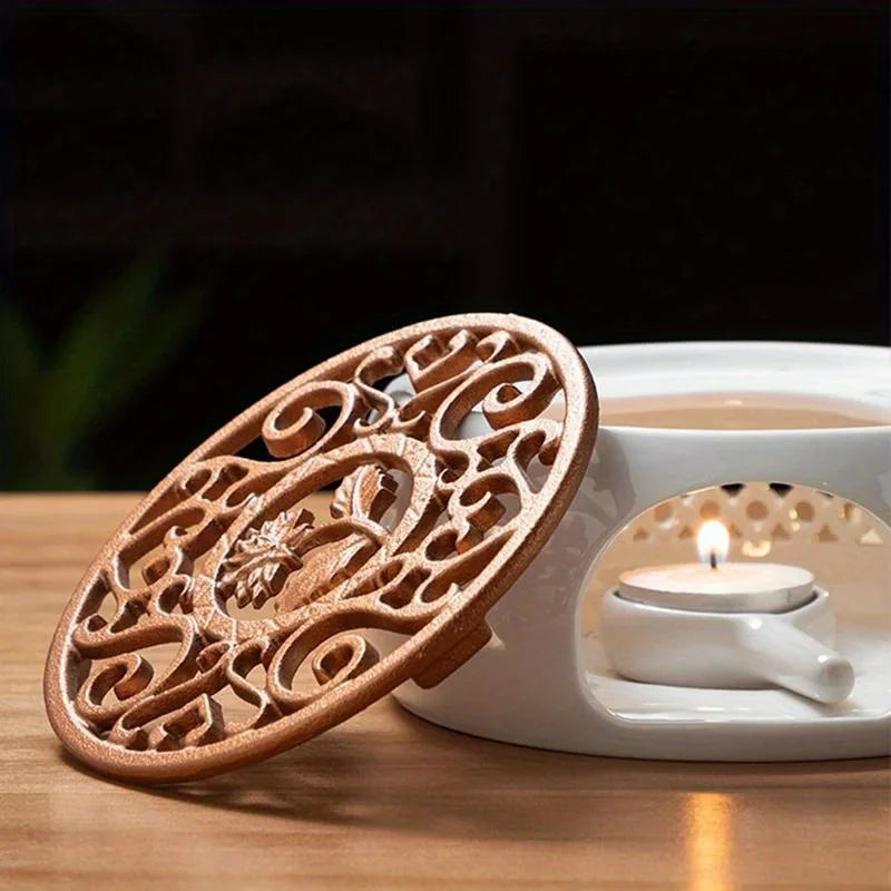 Rynx | 1pc Ceramic Teapot Heating Holder - Teapot warmer for heating tea, coffee, candle insulating base home decor
