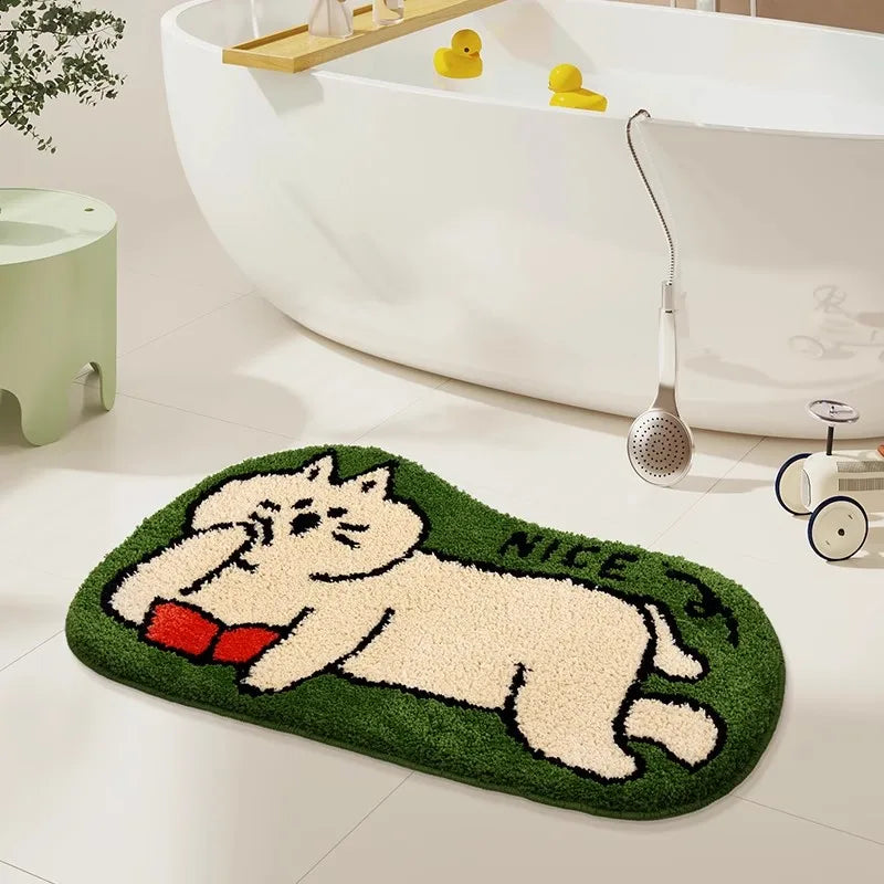 Rynx | Cute Tufting Cat Dog Bathroom Mat Cartoon Bathroom Rug Entrance Mat Floor Anti-Slip Pad Aesthetic Home Decor 40x70cm