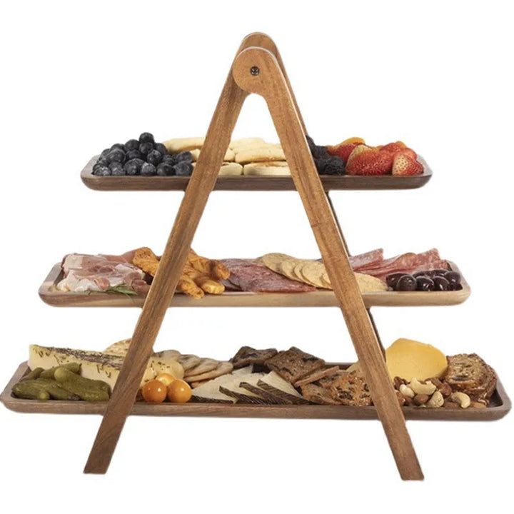Lisslune | 3-tier wooden step plate decor cake stand farmhouse step plate party serving dish and trays