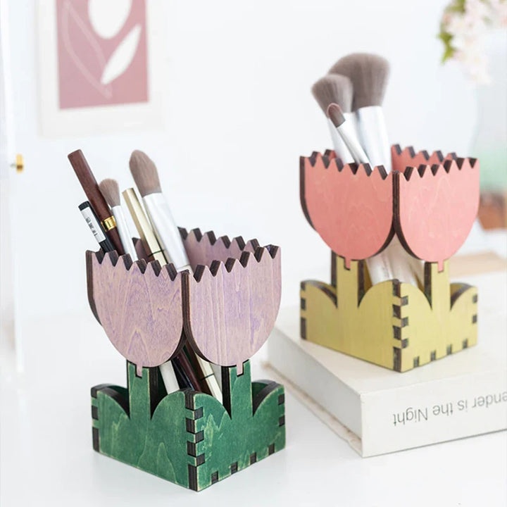 Rynx | Nordic Wood Tulip Pencil Holder Brush Storage Small Items Organizer Pen Organization Support Home Office Studio Desk Decor