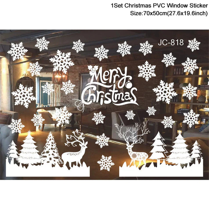Rynx Christmas Window Stickers Santa Snowflake DIY Wall Tattoo Christmas Decorations for Home New Year Ornaments Gift