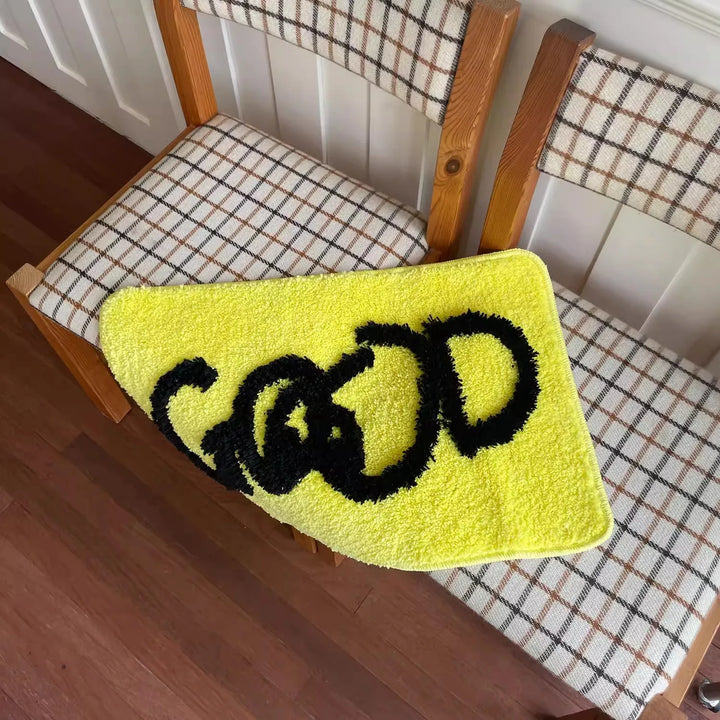 Rynx | Yellow Tufting Letters Good Bathroom Mat Carpet Area Rug Welcome Mat Floor Bathtub Edge Absorbent Non-Slip Pad Home Decoration 40x60cm