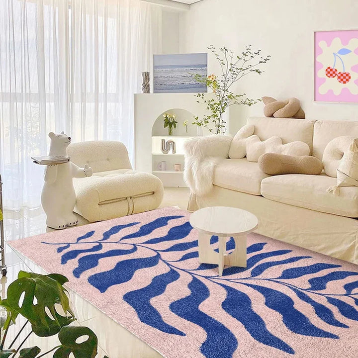 Rynx | Matisse Leaf Living Room Oversized Rugs Minimalist Bedroom Rug Modern Grass Green Blue Rug Fluffy Soft Home Dedicated Rugs