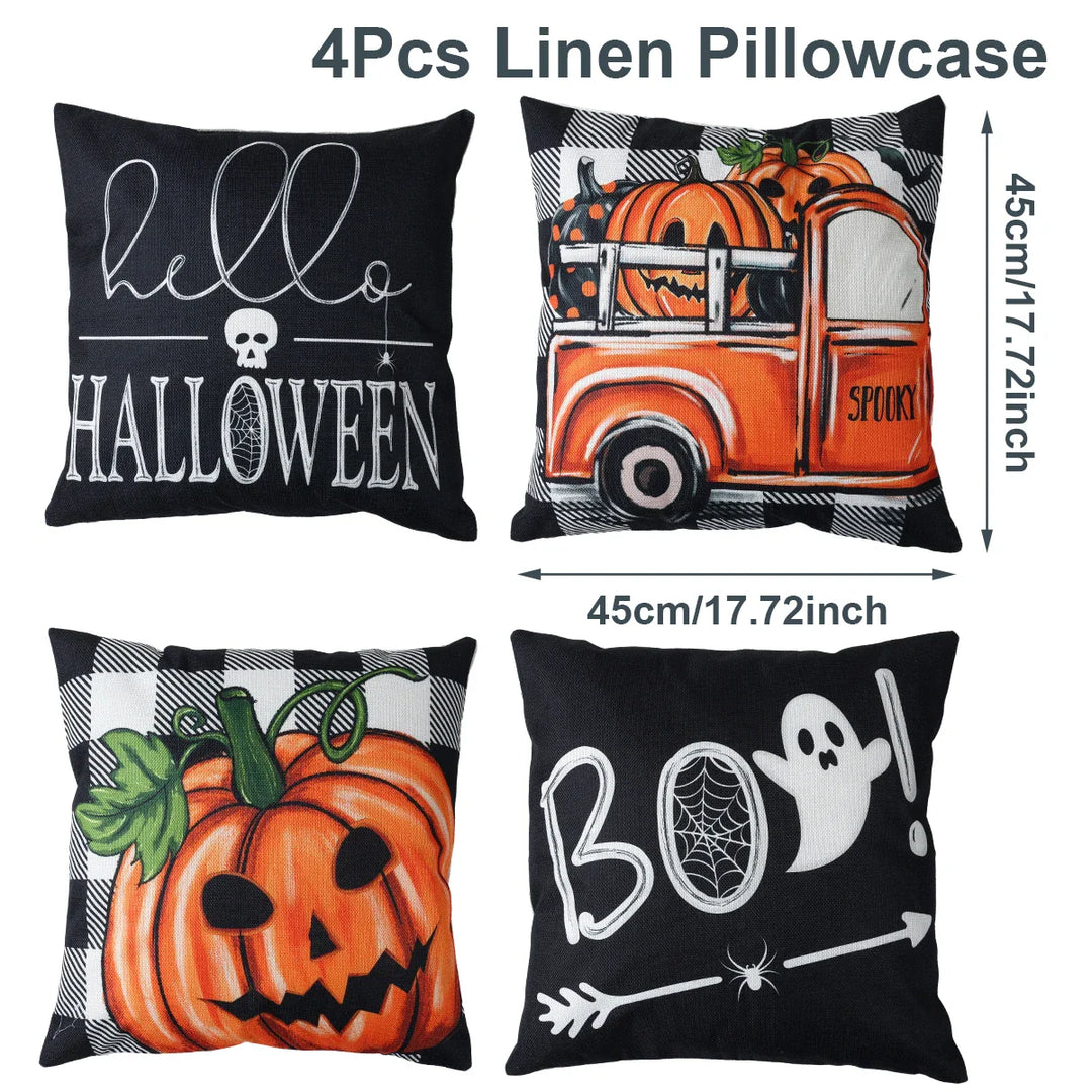 Rynx | 4PCS 45x45cm Halloween Pillowcase Pumpkin Wizard Ghost Halloween Decor For Home Decorative Sofa Car Chair Decor Pillowcase