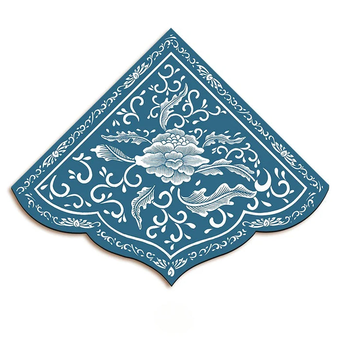 Rynx | Chinese Kitchen Corner Rug Floral Leaf PVC Rug Fan-Shaped Irregular Doormat Retro Elegant Water-Absorbent Doormat Rug